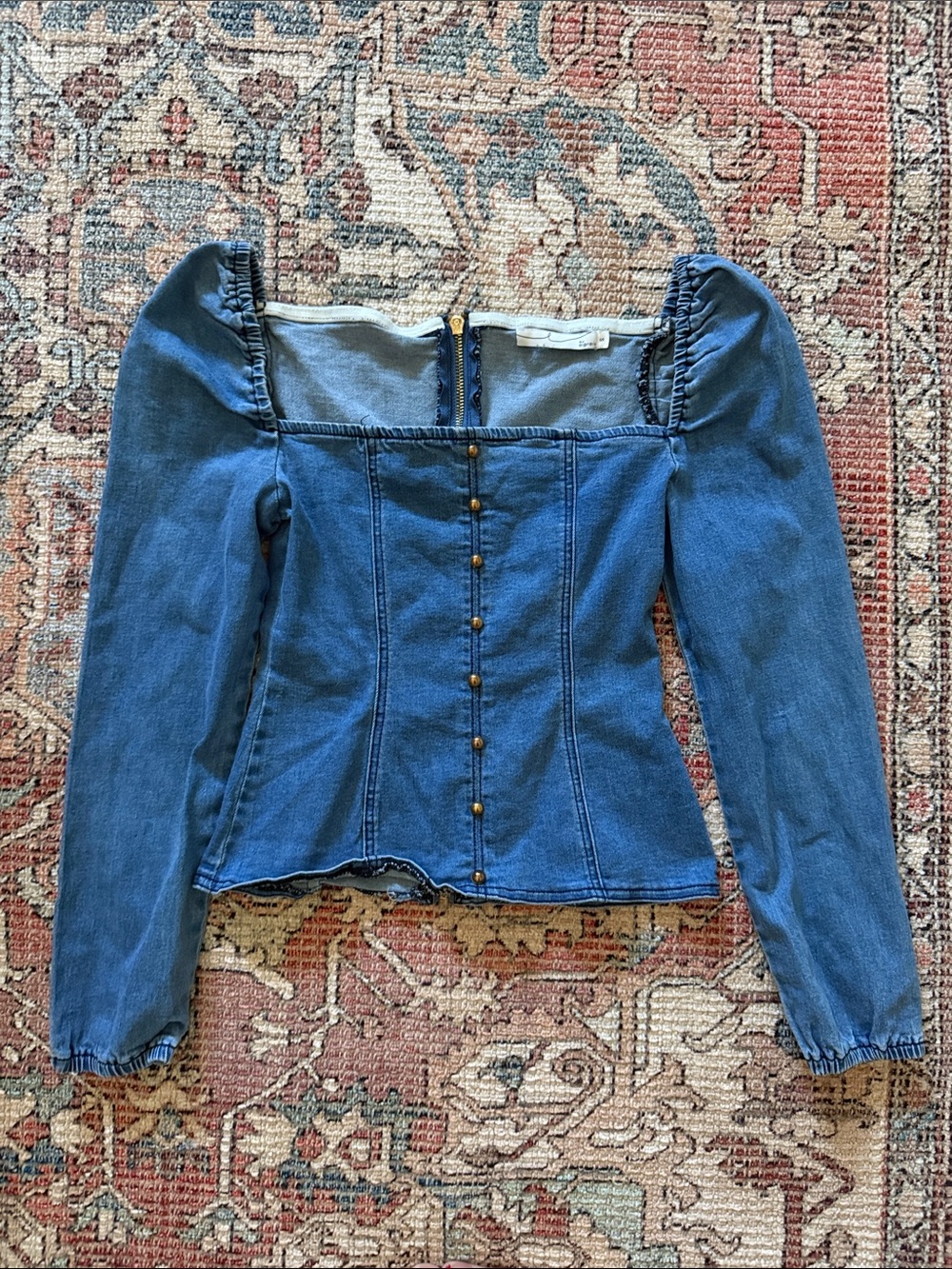Denim Corset Top with Decorative Brass Buttons